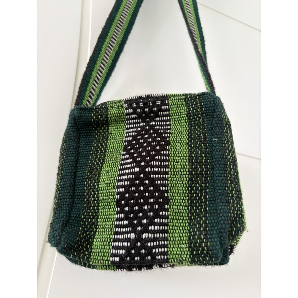 Pinzon Handwoven Boho Crossbody Shoulder Bag Green Black Striped Purse - Picture 4 of 12